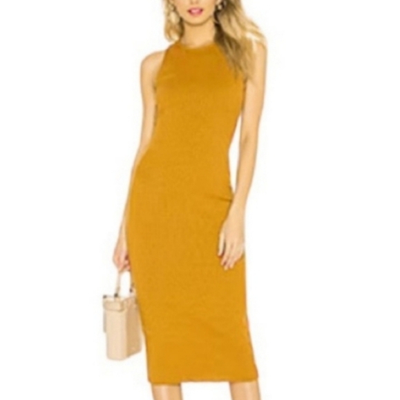 House of Harlow 1960 Shannon Midi Ribbed Tank Dress Yellow Gold Racerback S - Picture 1 of 13